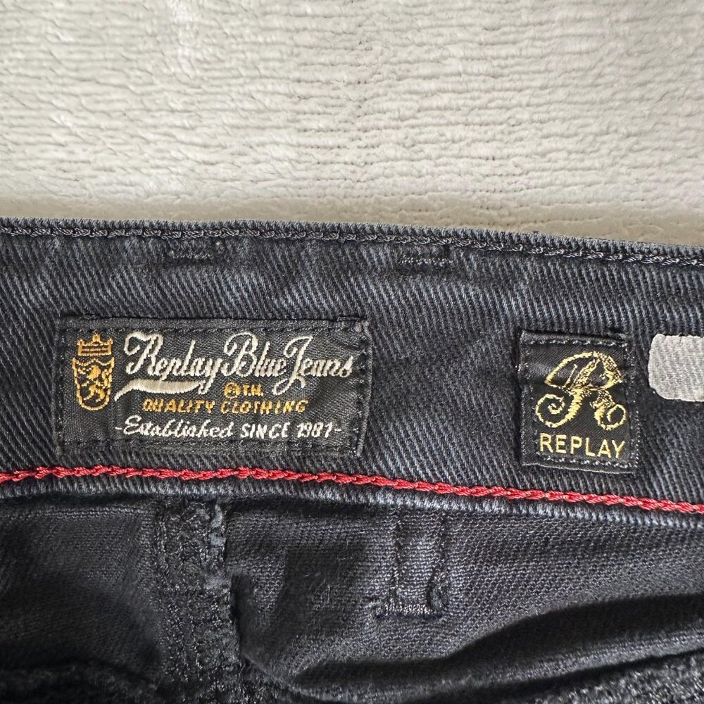 VTG Replay Jeans Men Size W27 L32 Black Skinny Cotton Blend Low Rise Denim 90s - Picture 8 of 14
